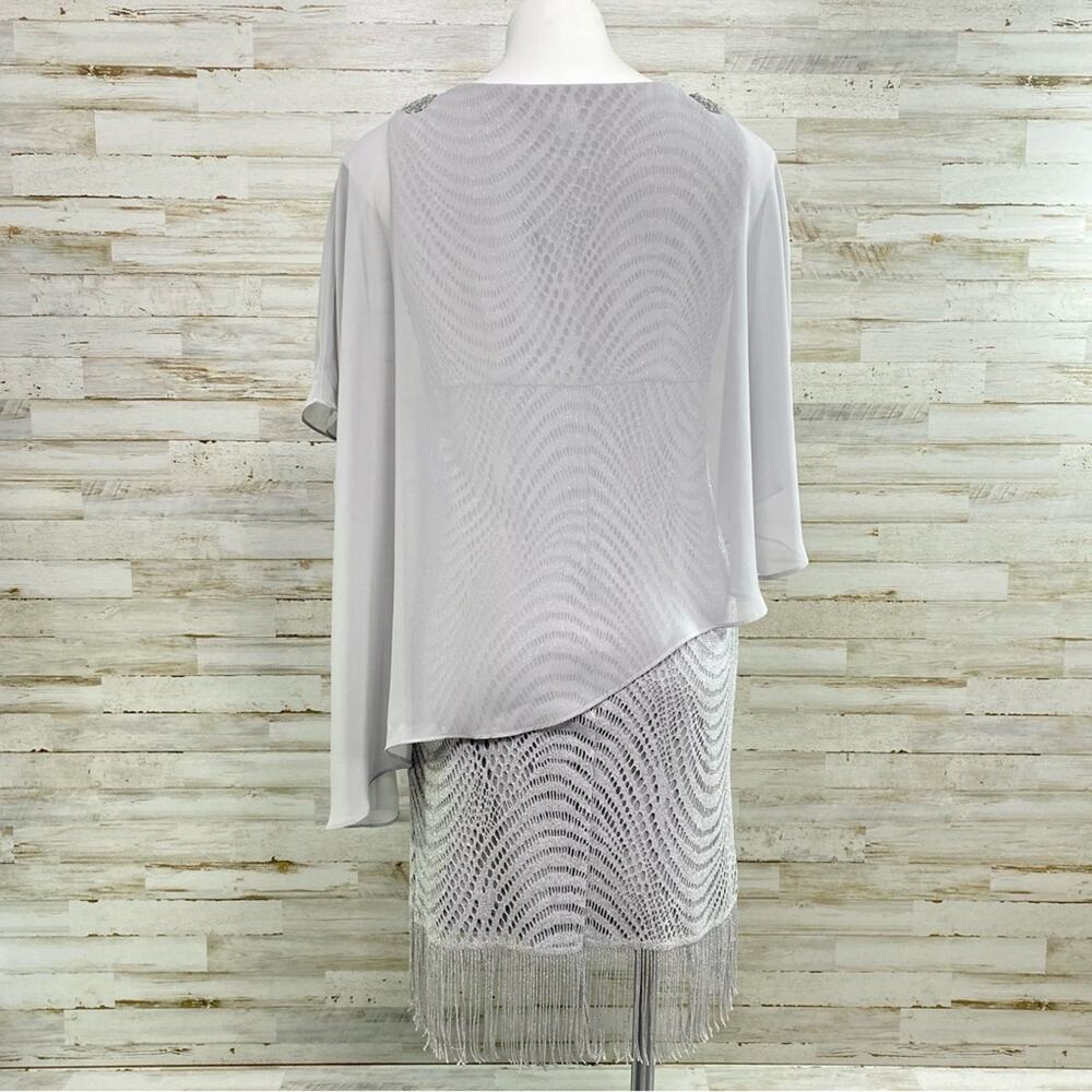 R&M Richards Crochet Metallic Chiffon Cape Overlay Dress Womens Size 6 Gray - Picture 11 of 15